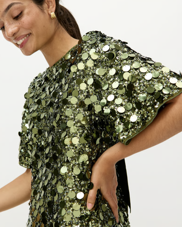 Green Sequin Mini T-Shirt Dress