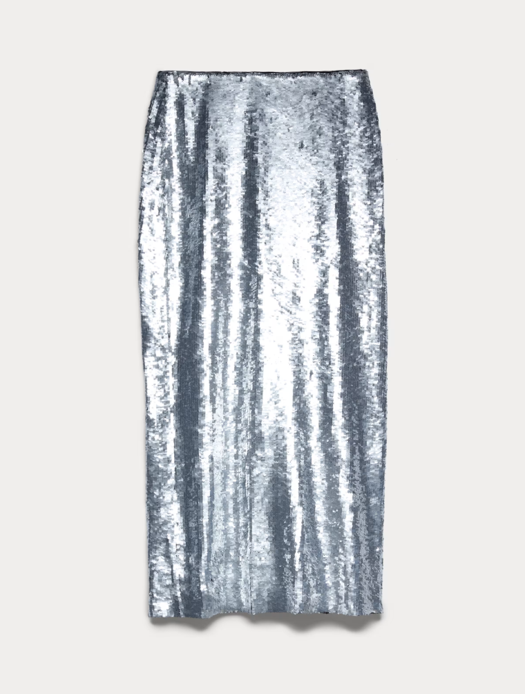 Silver Sequin Colomn Skirt