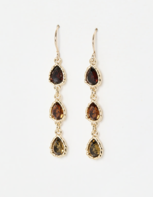 Brown Stone Tiered Drop Earrings