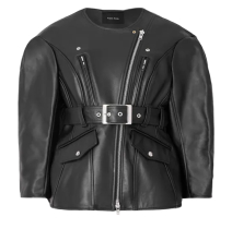 Belted leather jacket