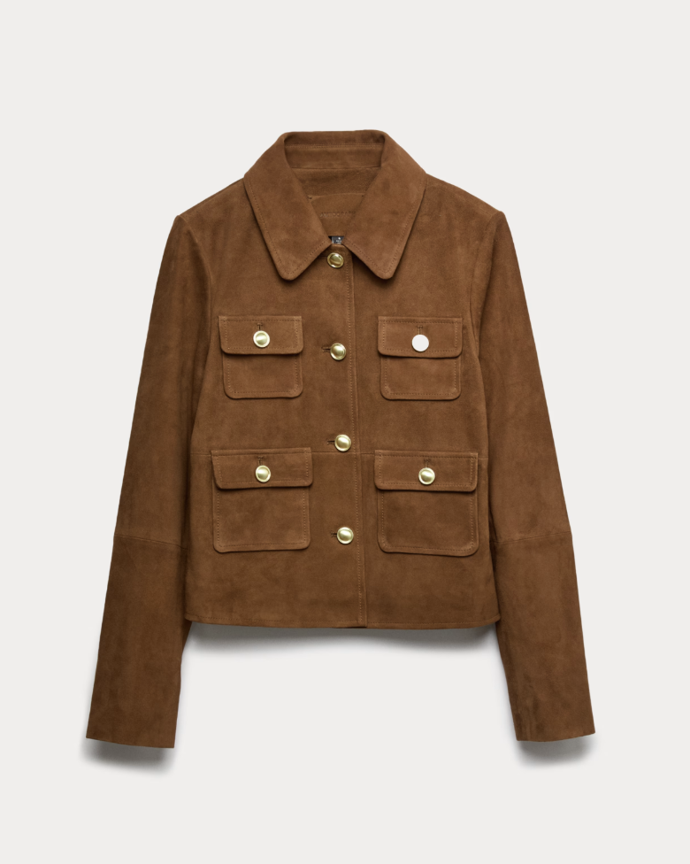 Suede Collared Pocket Cropped Jacket