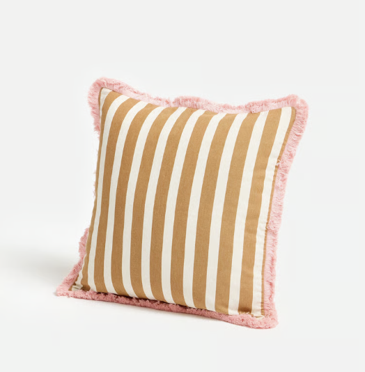 Orange and White Striped Cushion