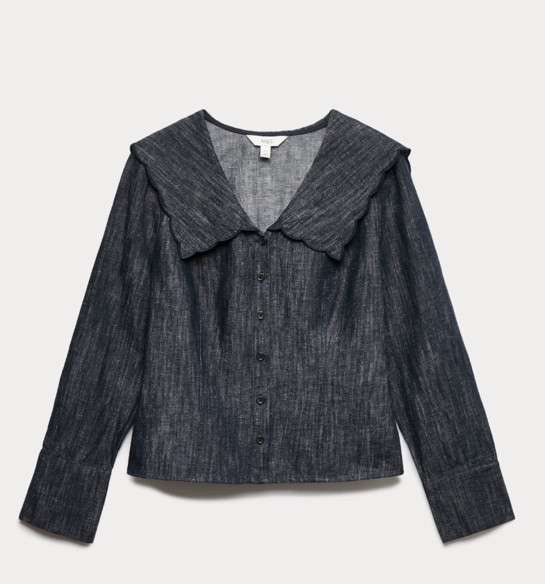 Linen Blend Navy Denim Collared Shirt