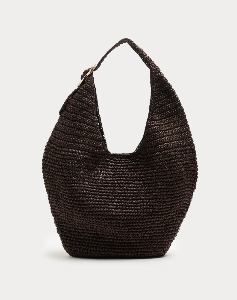 Straw Shoulder Bag with Gold Detail
