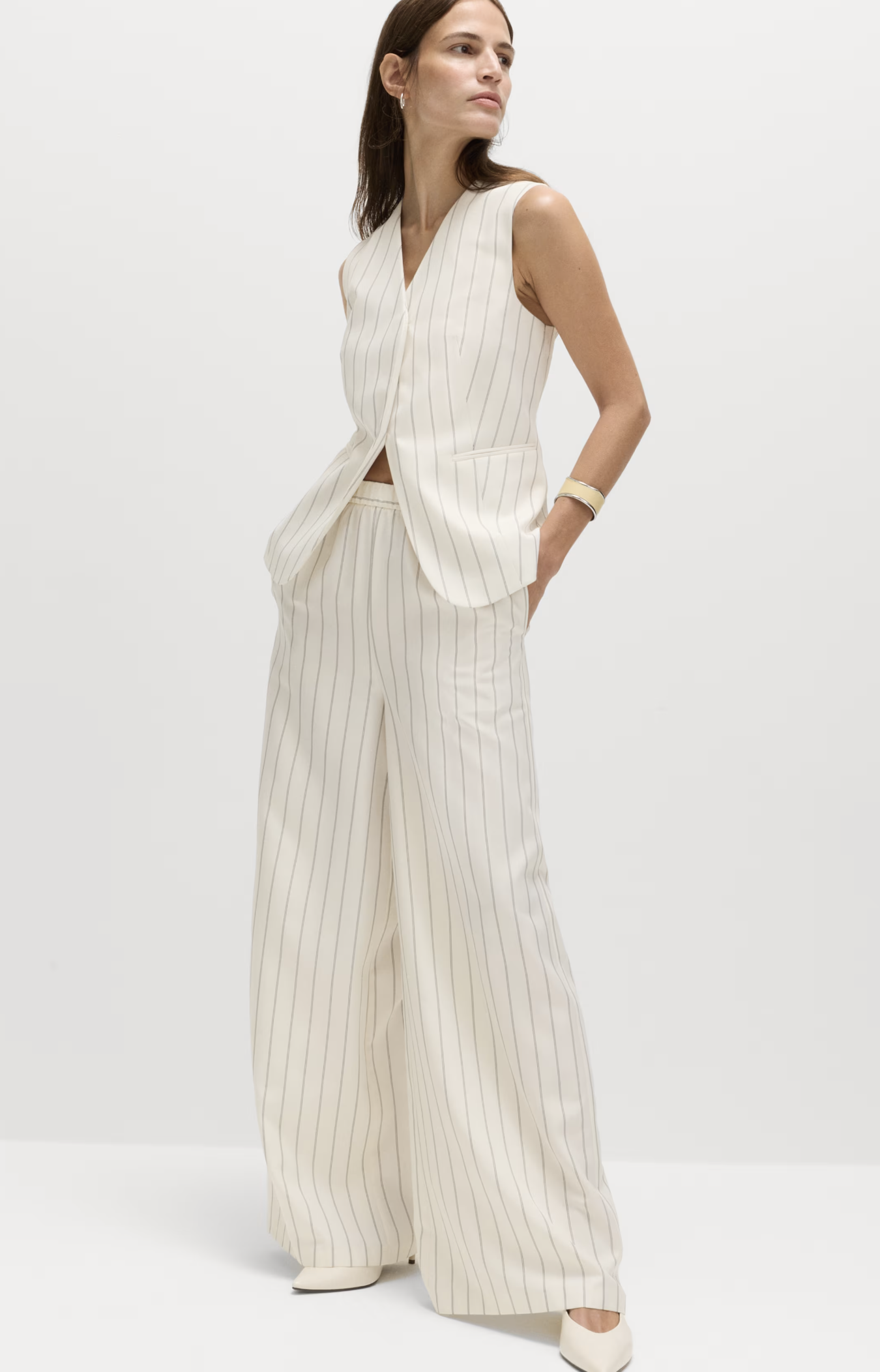 Striped V-Neck Longline Waistcoat