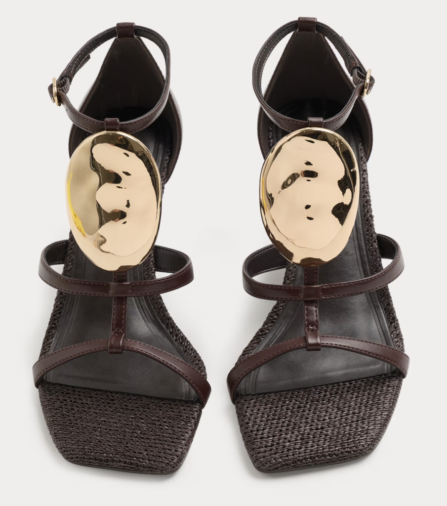 Gold Trim Detail Strappy Wedge Sandals