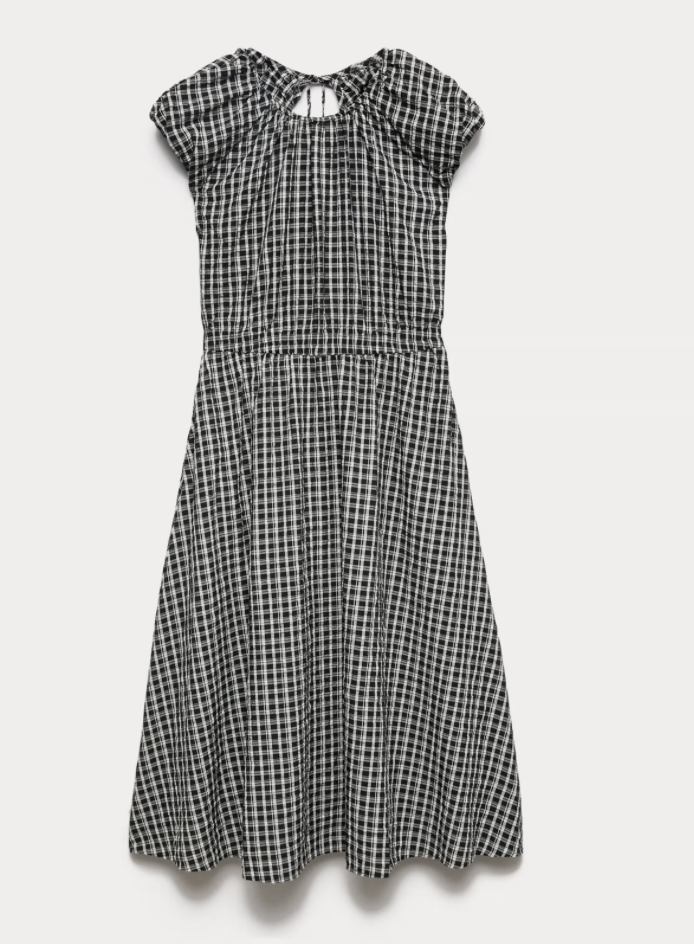 Gingham Puff Sleeve Mid Waist Dress