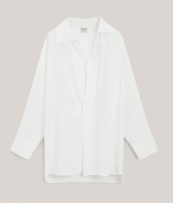 Flowing oversized white linen shirt