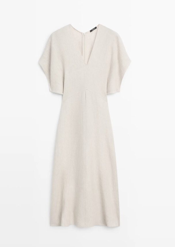 Lightweight short sleeve linen midi dress