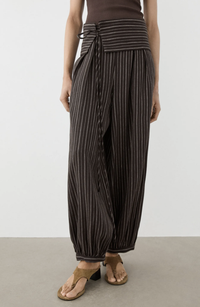 Striped sarouel trousers with cummerbund detail