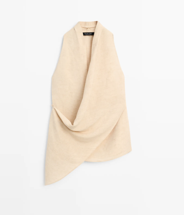 Linen blend draped halter top