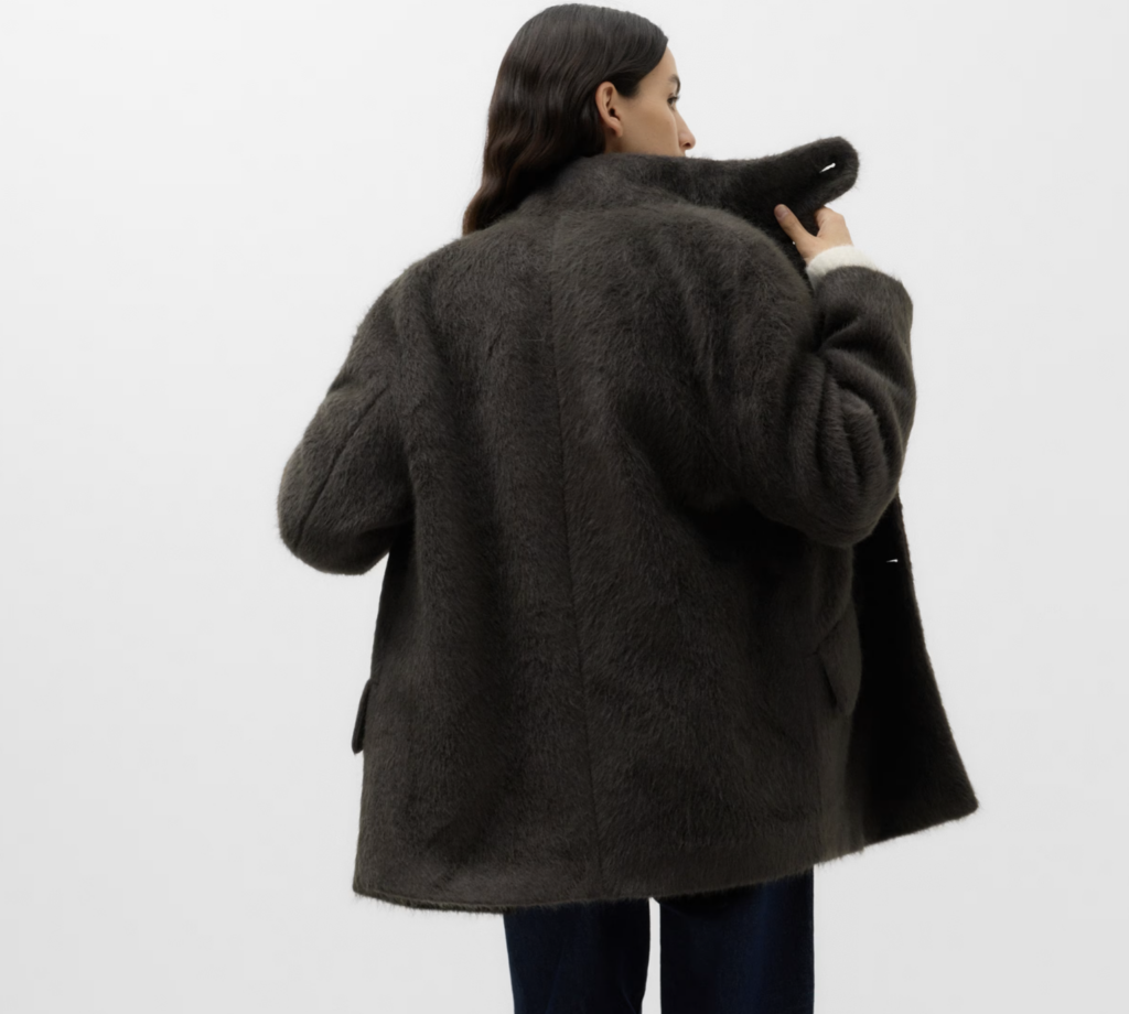 Brushed Funnell Neck Midi Coat