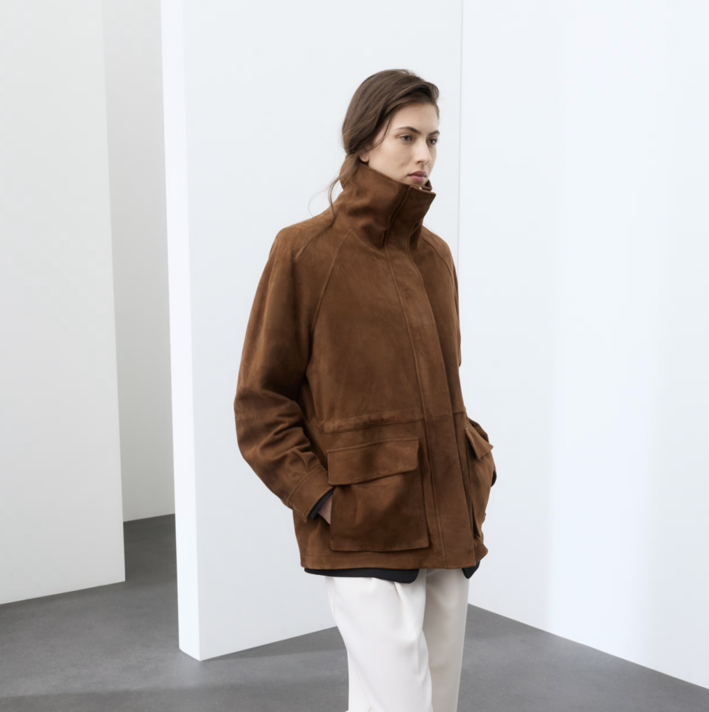 Suede Funnel Neck Longline Jacket